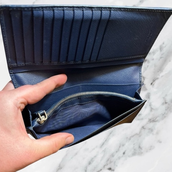 Prada Navy Saffiano Leather Continental Wallet With Silver Corner Logo - Picture 12 of 15